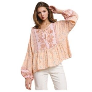 Boho Paisley Peasant Top With Balloon Sleeves
